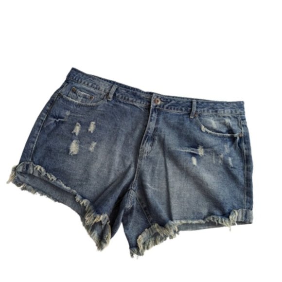 Ashley Stewart Distressed Raw Hem Denim Shorts 20 - Picture 1 of 7